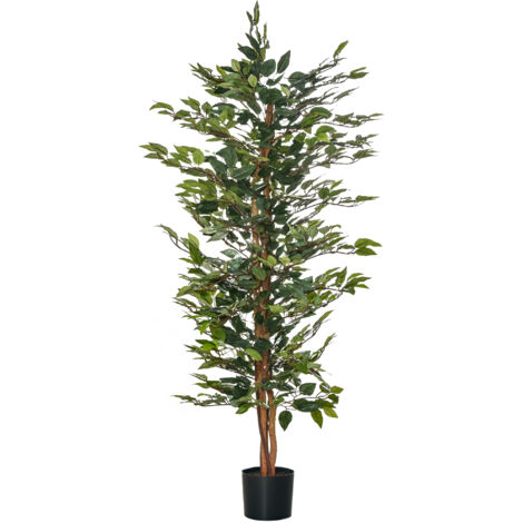Ficus artificial con troncos 150 cm planta artificial con macetas y 1008 hojas realistas para decoración del hogar salón dormitorio Ø17x150 cm