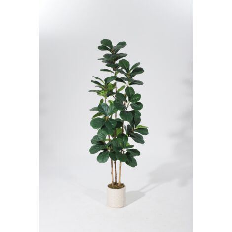 Ficus artificiel 2,1 m, arbre tropical réaliste pour décoration jungle intérieure, plante factice malléable en pot blanc - Garvee Natural
