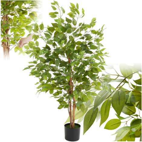 Tectake – Ficus artificiel 120cm – Plante verte réaliste avec volume généreux – Pot stable en plastique – Pour intérieur élégant