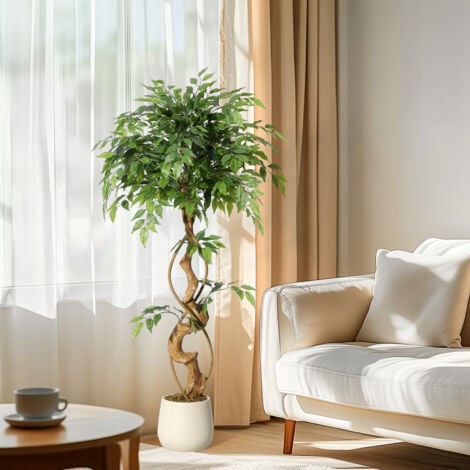 Ficus artificiel de 1,2 m, arbre artificiel réaliste, vert luxuriant, pour bureau, maison, salon, intérieur ou extérieur, décoration moderne, cadeau idéal pour une pendaison de crémaillère