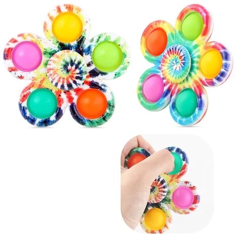 Fidget Spinners avec Pop 2 Pack, Kids Fidget Toys Pack Bulk, Autism Sensory Toys Toddler Push Tie Dye Simple Popper Fidget Spinners for ADHD Anxiety, Classroom Prizes Party Favors Gifts