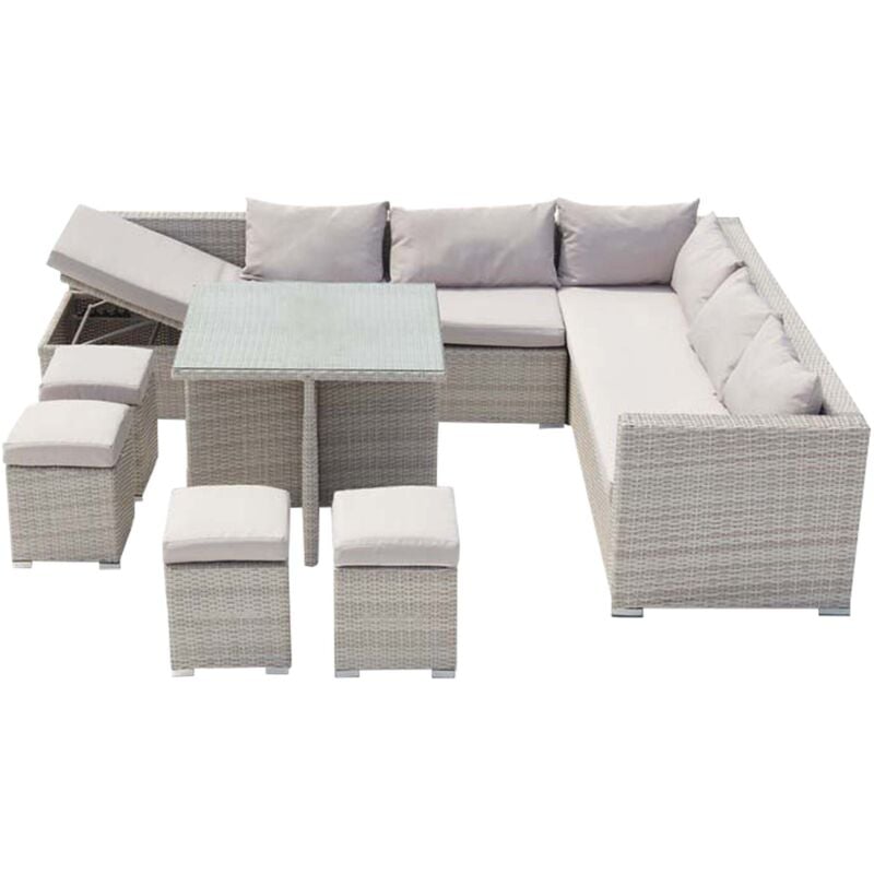 Concept-usine - Fidji Gris : salon de jardin encastrable en résine tressée 10 personnes