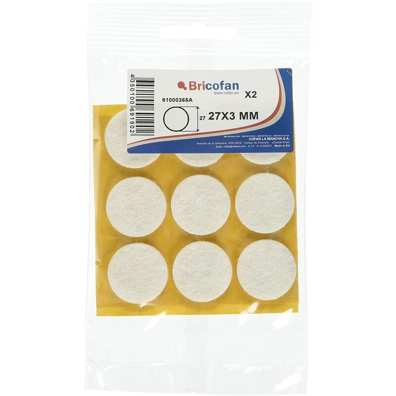 

Fieltros Redondos Color Blanco Contenido Blister de 2 unidadesMedidas mm:27 x 3