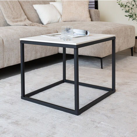 Fien Table d'Appoint Industrielle Look Marbre Blanc - Gris