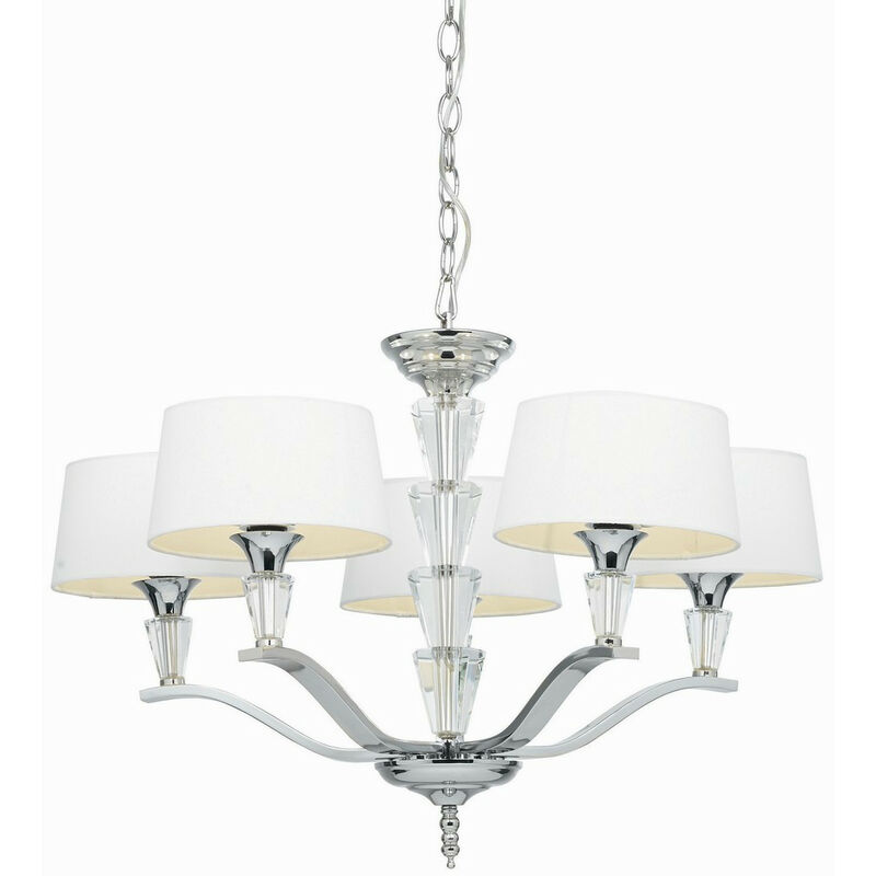 Fiennes - 5 Light Multi Arm Ceiling Pendant Chrome, White Tc Fabric, E14 - Endon