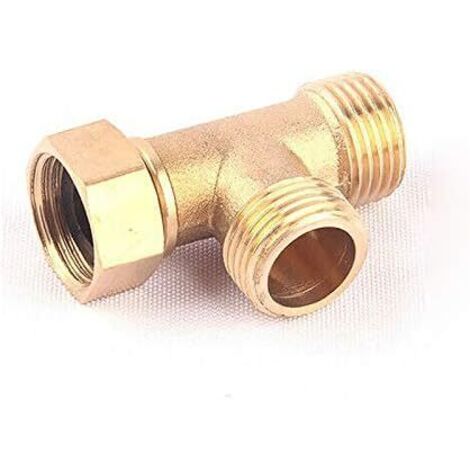 Fienow Connecteur de tuyau 3 voies 1/2" T en Cuivre, Argenté/Doré, 1 pièce, Diamètre 1,27 cm, Raccord tuyau, T-connector, Pour systèmes tuyauterie d'air, gaz, eau, argent - Type-C
