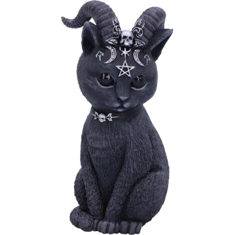 Figur 10,5 cm, Kunstharz, Schwarz, Gruselig-niedliche gehörnte Katze, Dekoration