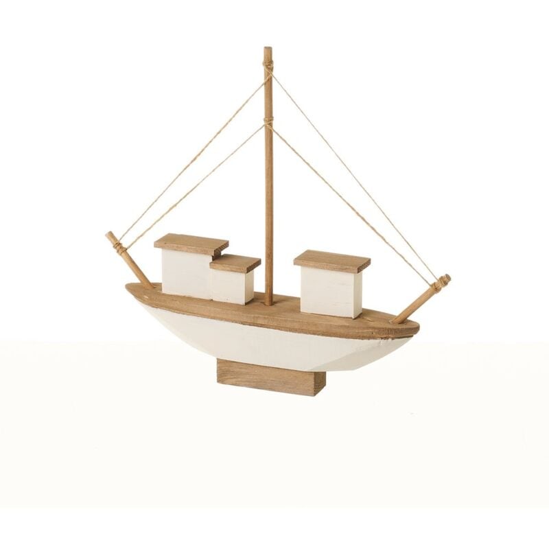 

Figura barco de madera de paulonia beige navy de 27x25 cm