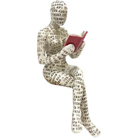 Figura Blurand Amoris blanca con motivo femenino y motivo de letra para la decoración de bibliotecas y oficinas.
