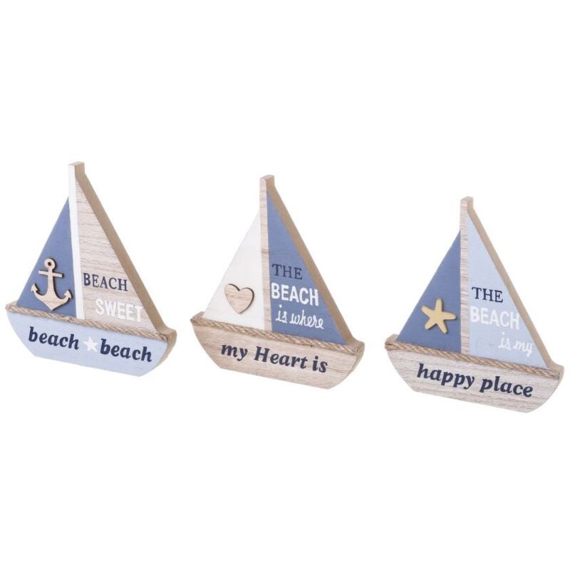 

Lolahome - Figura de barco azul de madera de 16x14 cm. Compra mínima 3unid
