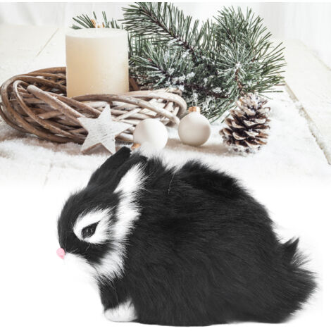 Figura de conejo de peluche en miniatura, hecha de material de felpa artificial, suave y cómoda, muñeco de peluche para decoración de mesa, color negro, aprox. 13 cm.
