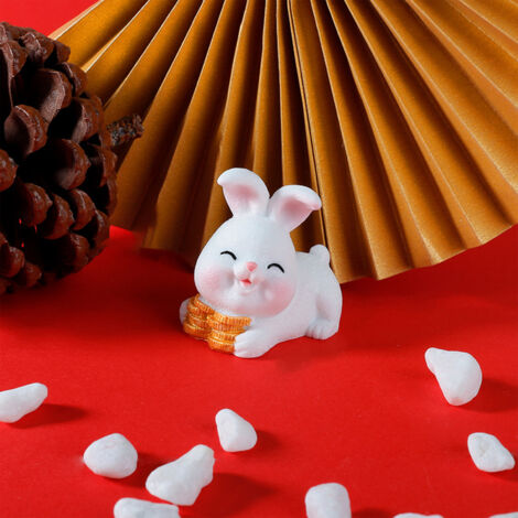 Figura de conejo [resina multicolor] Mini decoración para el Año Nuevo Chino 2023 – Símbolo de suerte y salud