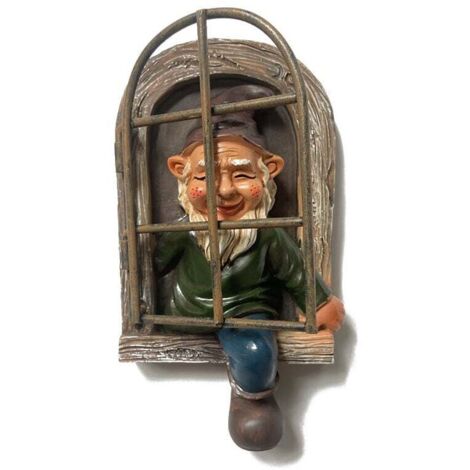 Figura de elfo que sale de la puerta, divertida estatua de gnomo de jardín, figura colgante de resina de gnomo de jardín, escultura de árbol caprichosa, estatua ideal para jardín, decoración de patio.