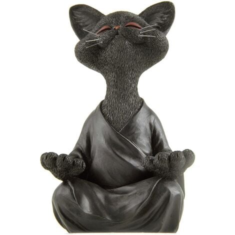 Figura de gato de Buda caprichosa, coleccionable de yoga de meditación, regalos para amantes de los gatos, color negro