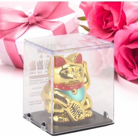 Figura de gato de la suerte con energía solar, brazo articulado, gato de bienvenida animado, color dorado, con función de ahorro de energía, 5,3 cm de alto, con reverso adhesivo, decoración para el ho
