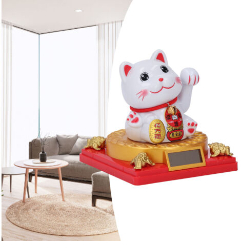 Figura de gato de la suerte ManoMan con brazo giratorio con energía solar, decoración para escritorio/coche [Plástico/20 cm] Gato de la suerte