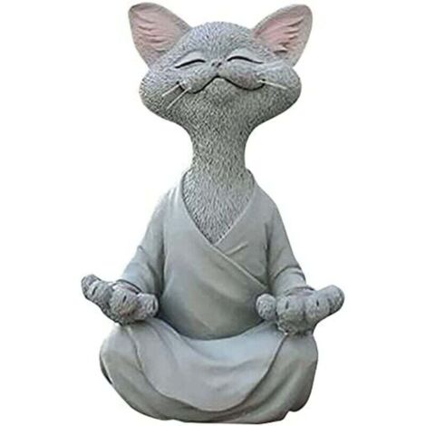 Figura de gato, meditación, yoga, gato feliz, escultura de gato zen en postura relajada para decoración de jardín, hogar y exteriores, regalo para amantes de los gatos (fresno)