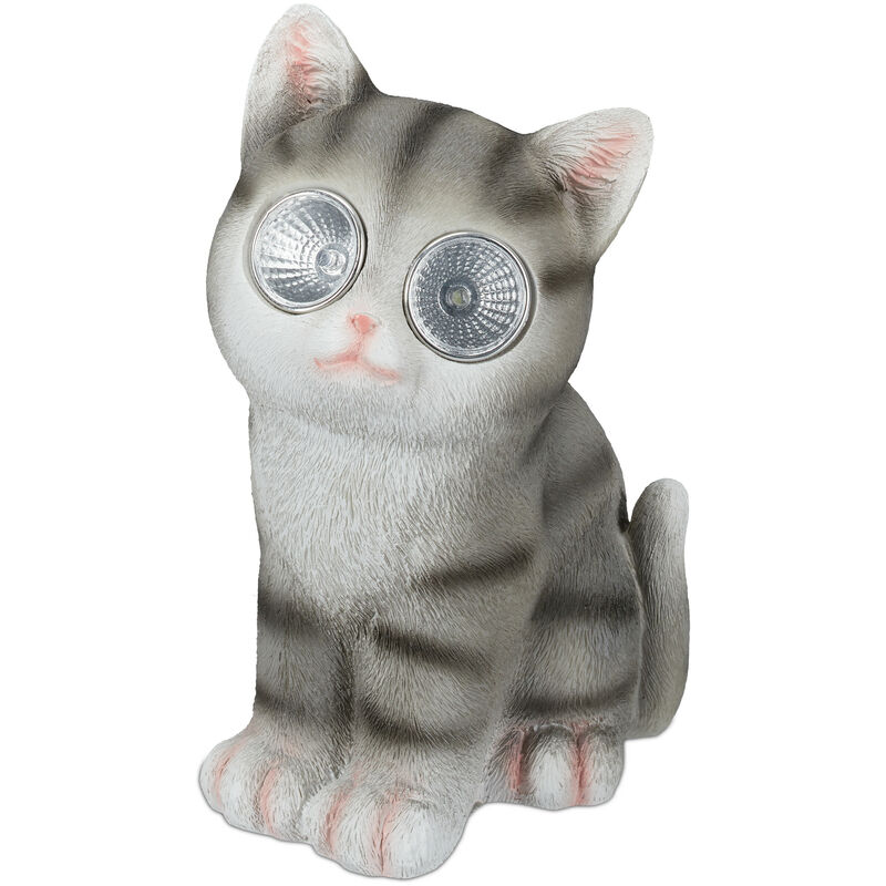 

Relaxdays - Figura de jardín con forma de gato, Ojos solares LED, Decoración de exterior, 23 x 12 x 14 cm, 1 Ud., Gris