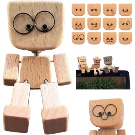 Figura de madera Shake the Wooden Man con 12 expresiones magnéticas, divertida figura para salpicadero, ideal para coche y decoración de oficina