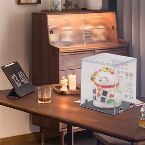 Figura de Maneki Neko de 5 cm, panel solar animado, decoración de la suerte, color blanco.