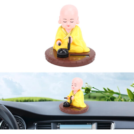 Figura de monje pequeña, automática y alimentada por energía solar, fabricada en ABS (90x90 mm), ideal para decorar el coche o el hogar. Cuenta con una divertida cara animada y no requiere pilas.