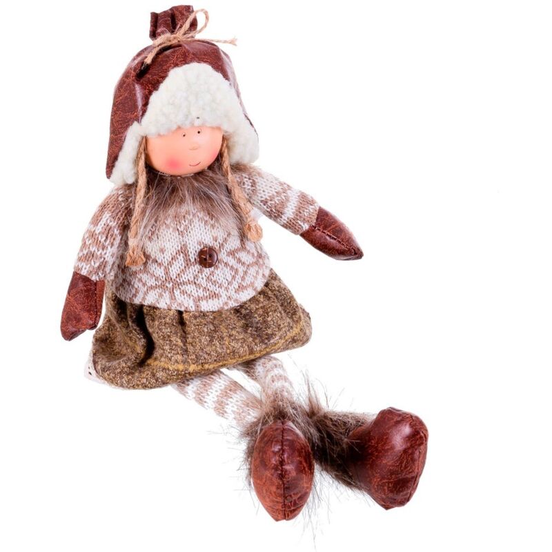 

Figura de Navidad de niña de tela marrón de 14x9x35 cm