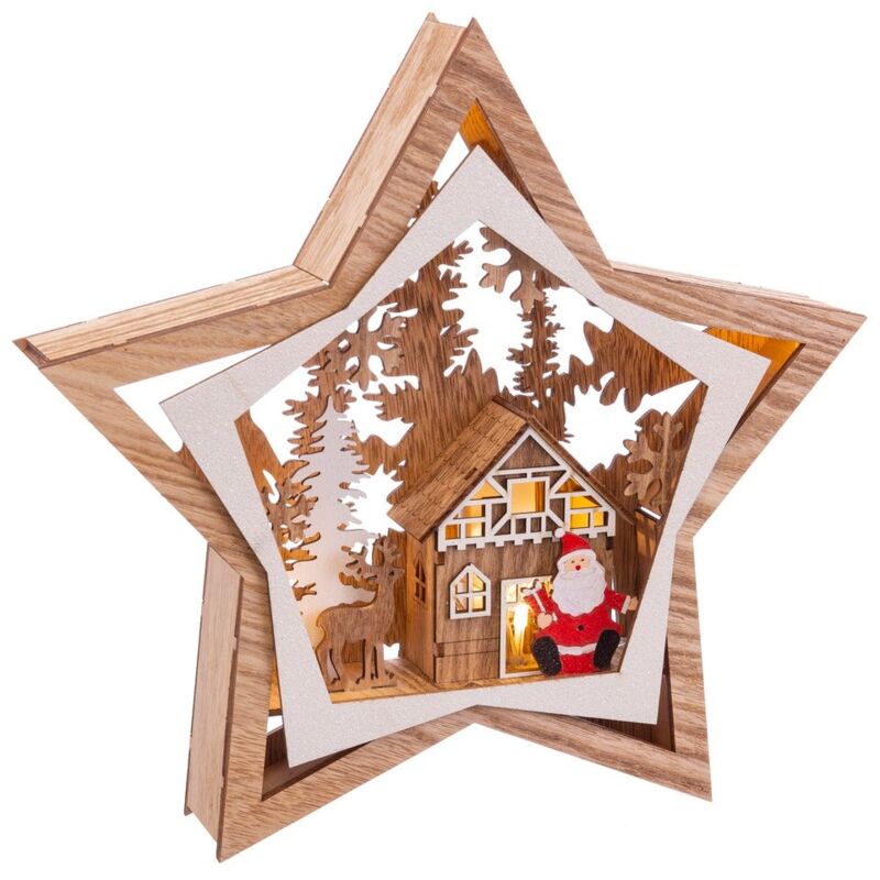 

Figura de Navidad estrella con luz de madera natural de 30x5x30 cm