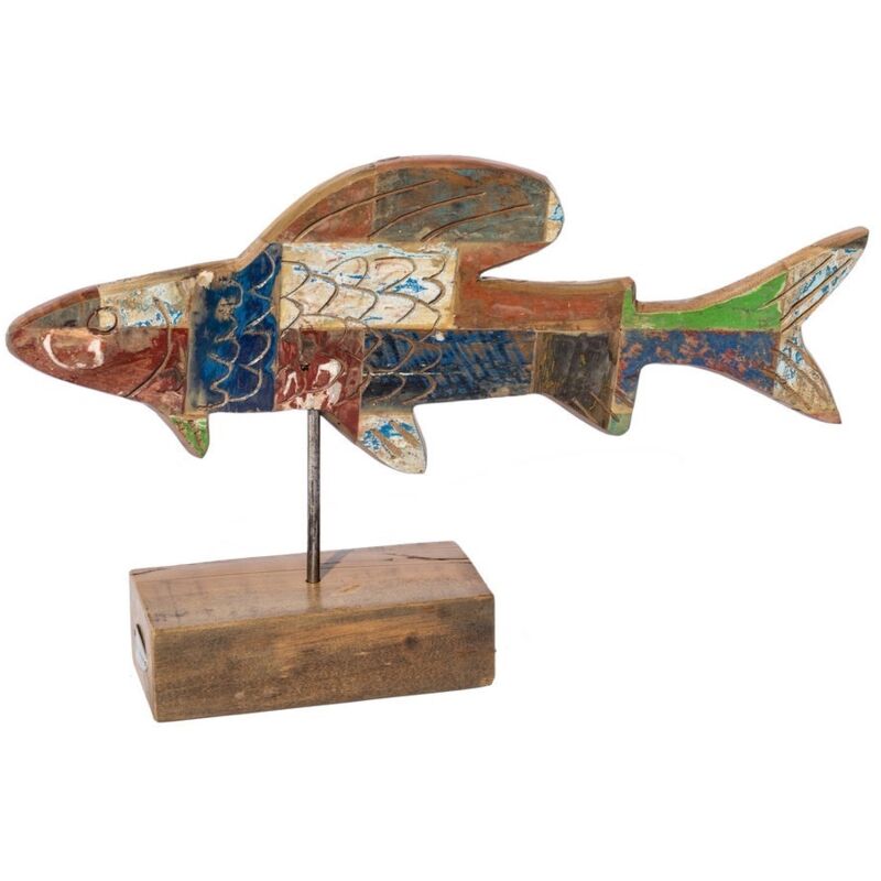 

Figura de pez Calypso de teca natural reciclada de 51x13x28cm