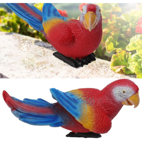 Figura de resina de loro para jardín y balcón – Escultura ornamental de guacamayo rojo