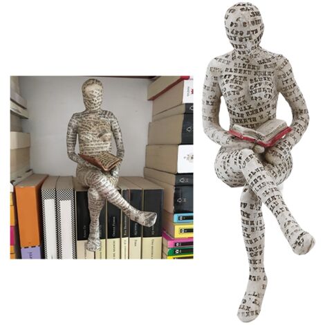 Figura de una mujer leyendo, resina y pulpa de papel - Escultura decorativa y adorno de biblioteca para el hogar y como regalo de cumpleaños [L091-21-WH]