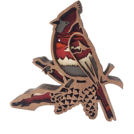 Figura decorativa de animal de madera, escultura, adorno, artesanía en madera, decoración natural, acento con pájaro rojo brillante, boj multicolor, estatua de 18 cm, decoración del hogar