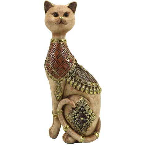 Figura decorativa di gatto etnico in resina - Ornamento per la casa, regalo originale, stile unico per gli amanti dei gatti