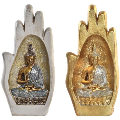 Figura Decorativa DKD Home Decor Gris Dorado Buda Resina (10 x 7,2 x 20,9 cm) (2 Unidades)