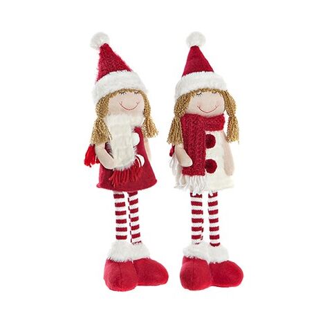 Figura Decorativa DKD Home Decor Navidad Muñeca Poliéster Niñas (11 x 7 x 43 cm) (2 Unidades)