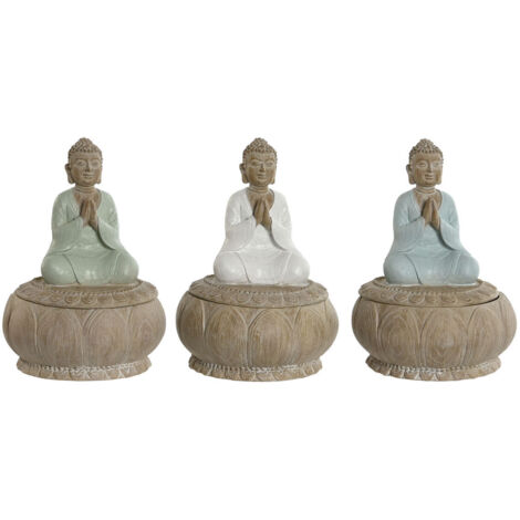 Figura Decorativa Home ESPRIT Blanco Verde Turquesa Oriental 11 x 11 x 15 cm (3 Unidades)