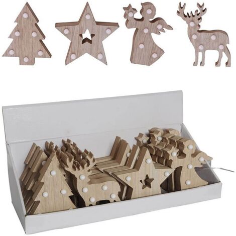 Figura decorativa in legno con motivi natalizi e led 10x3x13cm