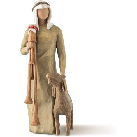 Figura di pastore con cornamusa intagliata e dipinta a mano, decorazione per il presepe, regalo, oggetto da collezione