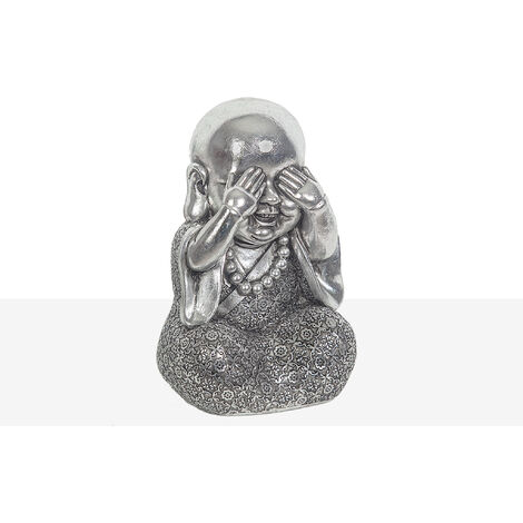 Figura Monje Sentidos Resina Plateado 191197