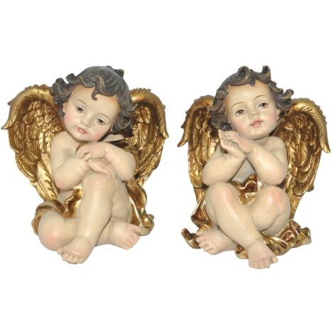 Figura natalizia Angelo 2U Resina dorata 14,5x13x11 cm Decorazione natalizia