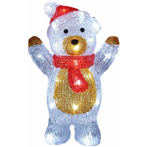Figura Natalizia in Acrilico Luci a LED a Batteria o con Cavo Vari Modelli Decorazione di Natale Giardino Addobbo Decorativo Indoor Outdoor Orsacchiotto in piedi