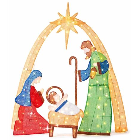 Figura natalizia luminosa Sacra Famiglia con luci LED per interno ed esterno 145 cm