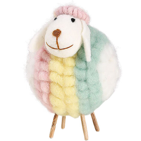 Figura original de oveja a rayas: suave oveja de dibujos animados hecha de lana blanca con un corazón, gran decoración de 11 x 11 x 16 cm para sala de estar, mueble de TV y habitación infantil.