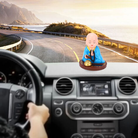 [Figura] [Pequeña estatua de monje] Funciona con energía solar, se mueve automáticamente, ABS, azul, para oficina/coche/decoración