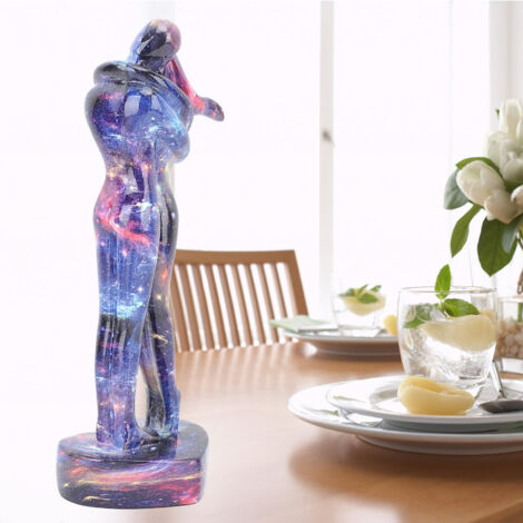 Figura romántica de huellas de una pareja, hecha de resina, exquisita y elegante, para escritorio, color azul.