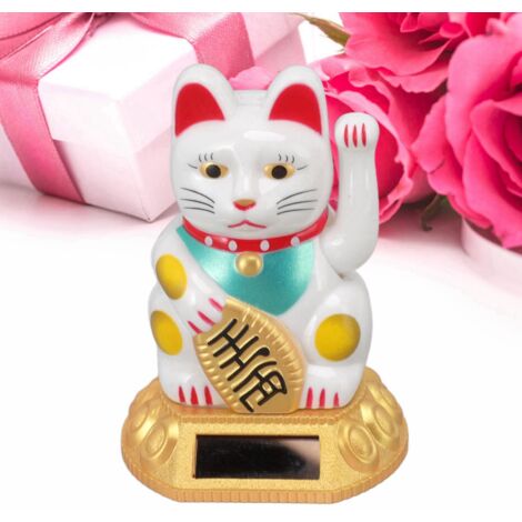 Figura solar Maneki Neko, blanco, brazo móvil, 45 g