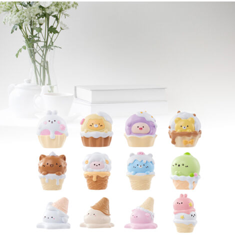 Figuras de helado - Caja sorpresa, juego de decoración en miniatura de resina, 12 piezas, regalo de cumpleaños ideal