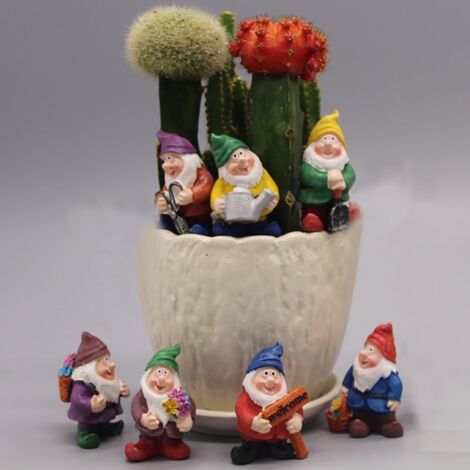 Figuras decorativas de gnomos de jardín en miniatura, 7 figuras de resina, decoración de jardín, esculturas en miniatura
