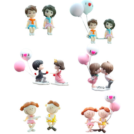 Figuras decorativas de pareja adorables – Muñecos de pareja con globo – Accesorio decorativo de resina para el salpicadero (Juego de 2)