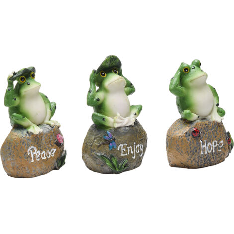 Figuras decorativas de ranas hechas de resina, juego de 3 esculturas coloridas para jardín e interior.