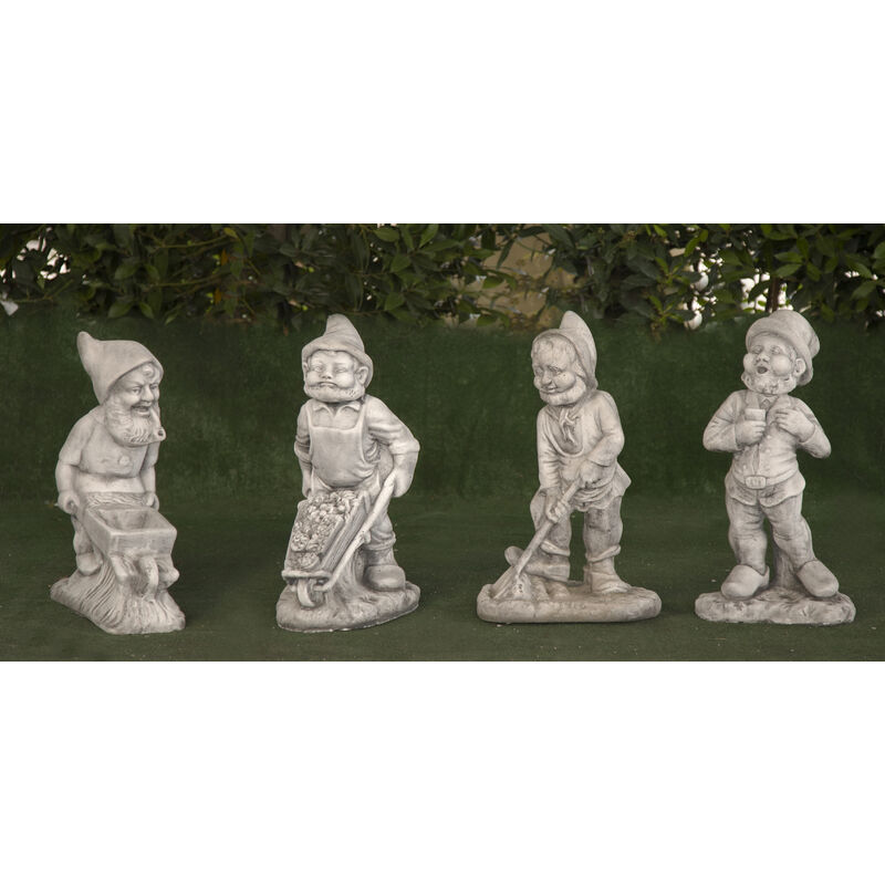 Anaparra - Ensemble de Statues classiques en Pierre reconstituée Nains de jardin 52, 54, 54, 53cm. (Lot de quatre figurines)